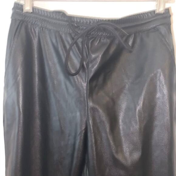 A New Day Black Faux Leather Joggers Size S Elastic Waist & Cuffs With Side Pock - Picture 3 of 11